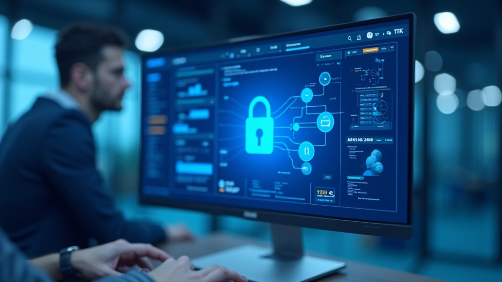 Bilgisayar ekranında veri güvenliği ve koruma gösterimi, mavi ışık tasarımı