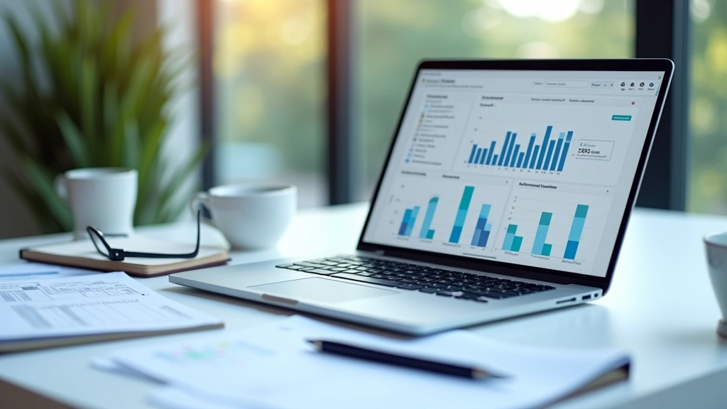 Bilgisayar ekranında yapay zeka karar verme sistemi görüntülenirken, yanında kağıt belgeler ve analiz grafikleri yer alıyor