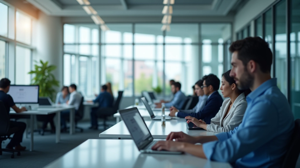 Modern teknoloji merkezi, açık ofis ortamında çalışan araştırmacılar ve bilim insanları