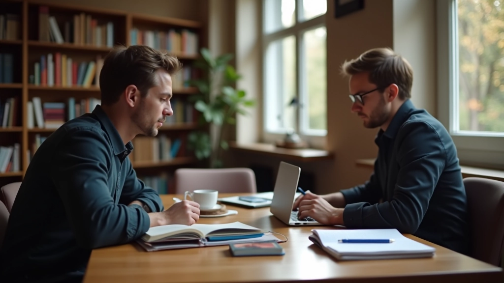 Üniversite kütüphanesinde yapay zeka ve etik konuları üzerine çalışan araştırmacılar